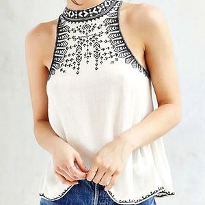 Anthropologie Leah Embroidered Swing Tank Boho Casual Neutral Party Travel